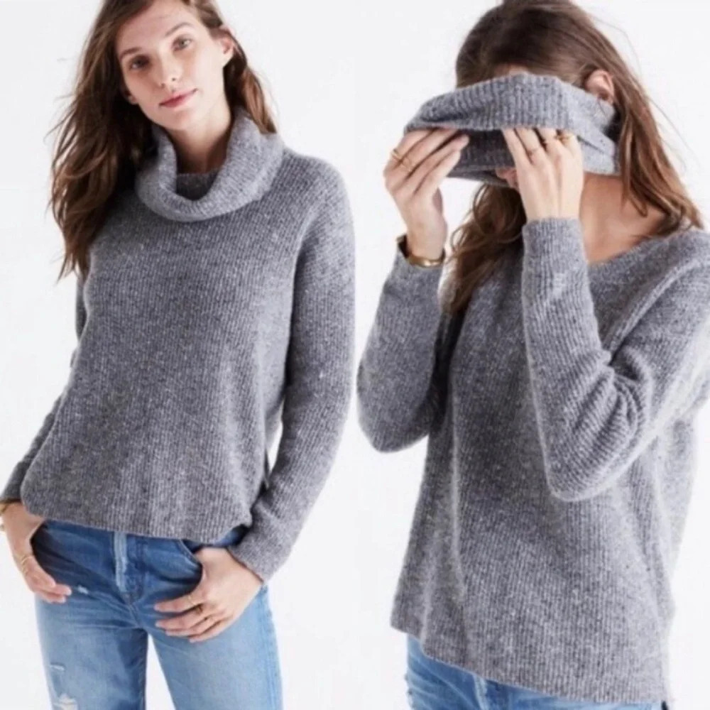 Madewell convertible wool cashmere turtleneck Sweater heather gray 29170